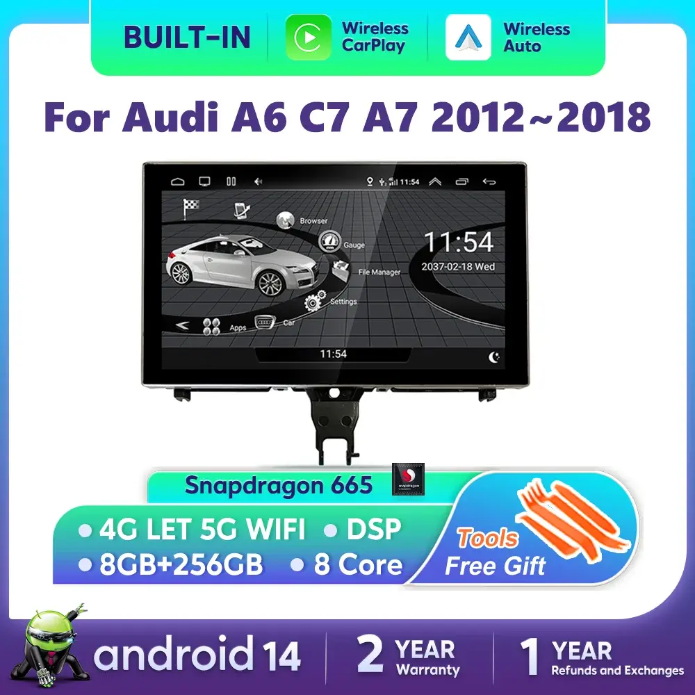 Android 14 carplay carro multimídia player para audi a6 c7 a7 2012 ~ 2018 tela de toque 4g música estéreo gps navi 8 + 256gb rádio automático - 1
