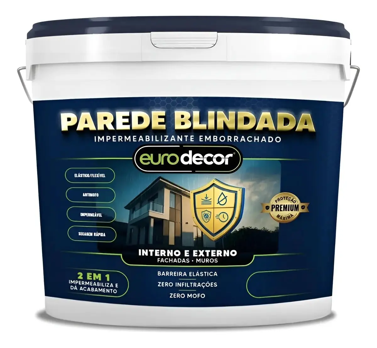 Tinta Emborrachada Parede Blindada Euro Decor 3 em 1 Impermeabiliza e Protege Paredes, Fachadas e Muros Contra Umidade (Branco, 1Kg)