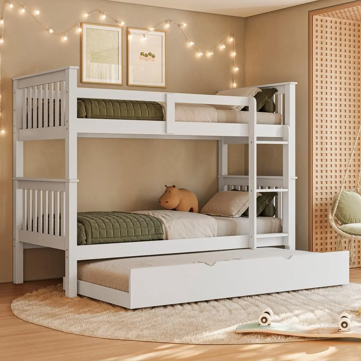 Treliche Solteiro De Madeira Maciça Com Cama Aux Woodstore (Branco)
