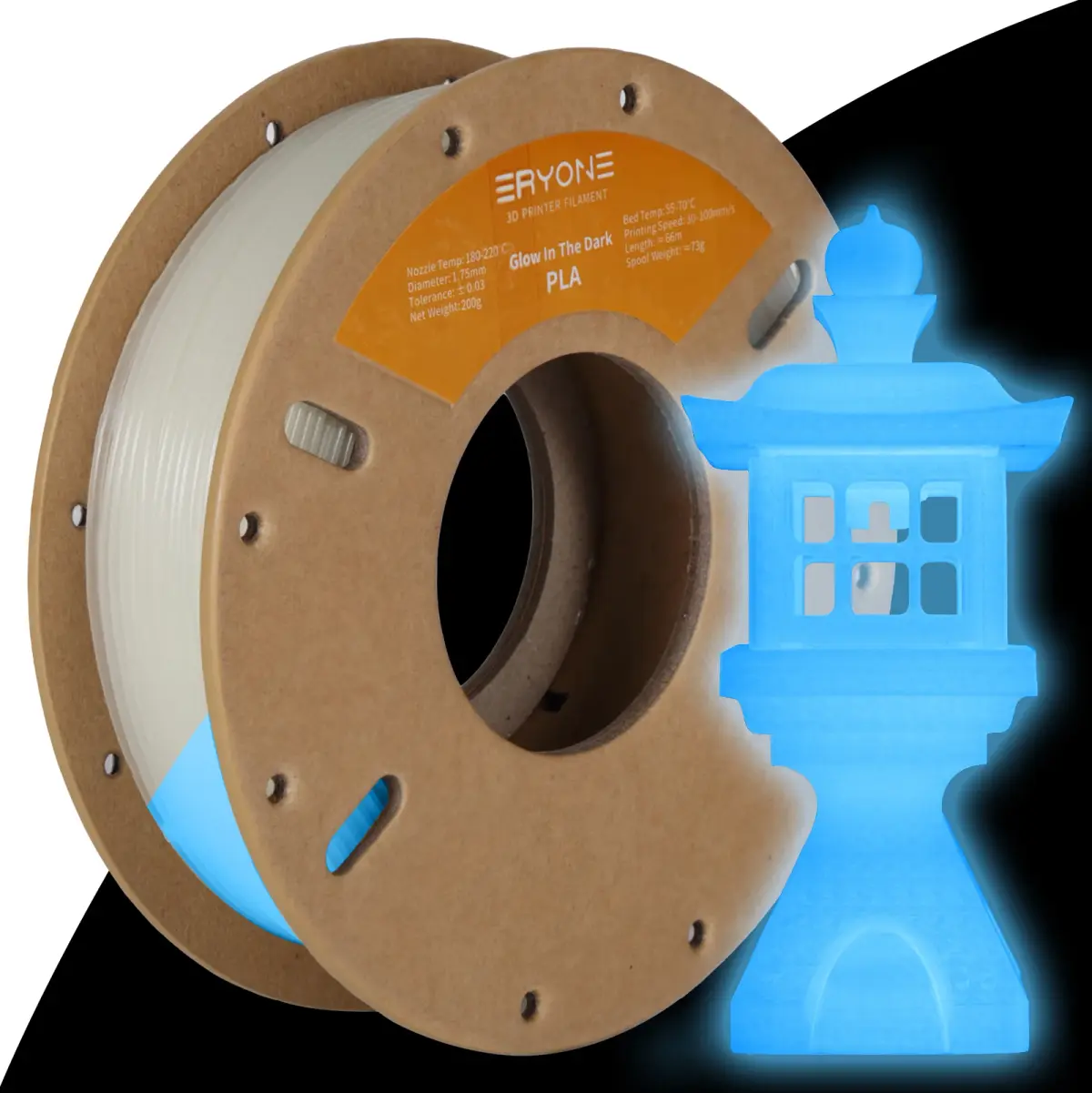 Eryone-Luminous PLA Filament, Brilho no Escuro Plástico, Materiais de Impressão 3D, Alta Qualidade, Atacado, Transporte Rápido, 250G, 1,75mm - 1