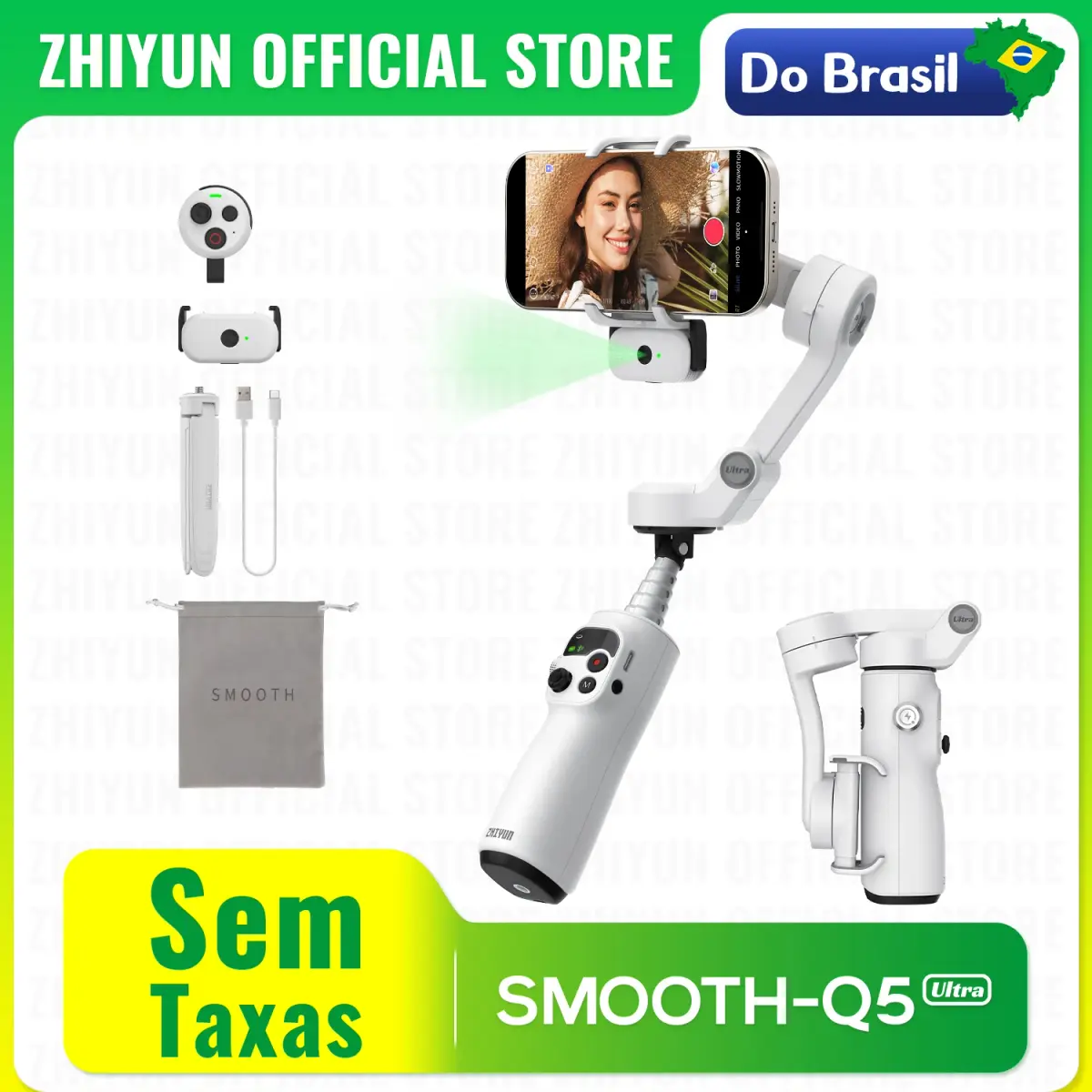 Estabilizador de Telefone ZHIYUN Oficial SMOOTH Q5 Ultra com Controle Remoto por Voz Destacável, Rastreador AI e Bastão de Extensão Integrado