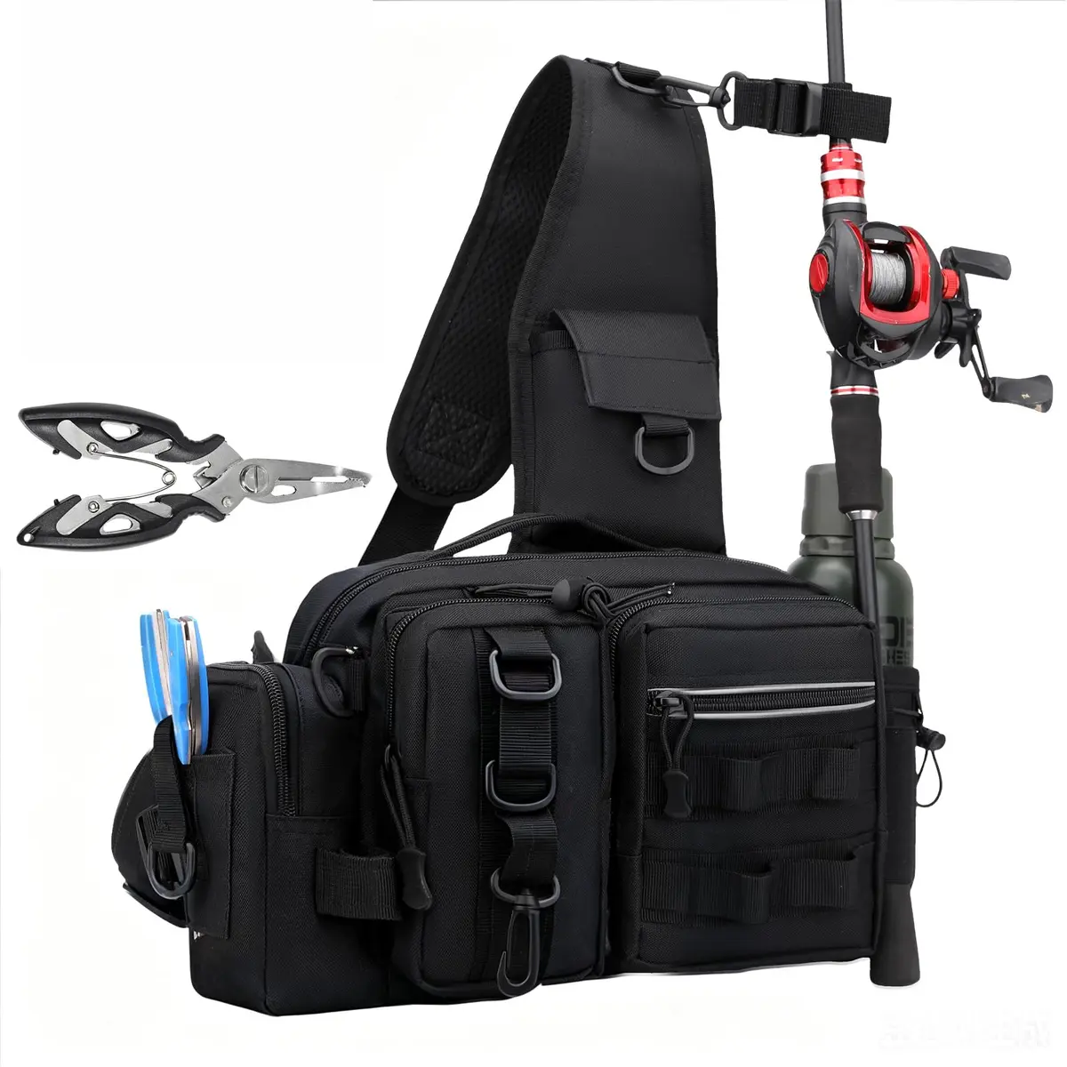 Bolsa de Pesca Transversal Impermeável para Camping e Viagem | Bolsa de Pesca compacta e leve em Oxford 600D, resistente à água, com espaço organizado para acessórios e uso diário. - 1