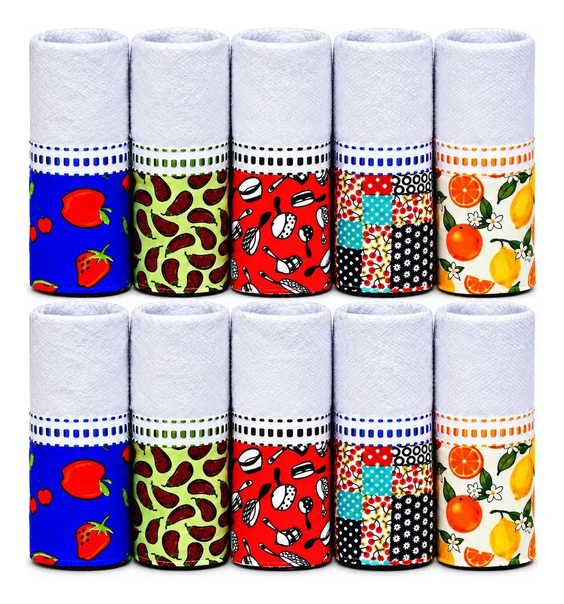 Kit de 10 Panos de Prato em Algodão Barrado Estampas Variadas Neves Pé de Galinha 41x66cm
