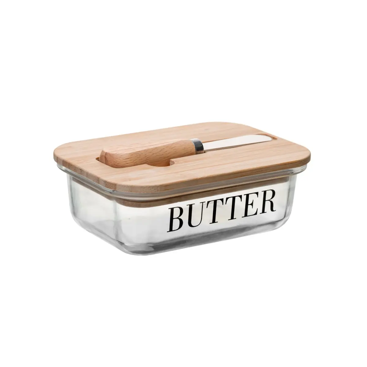 WOLFF - Manteigueira com Espátula e Tampa de Bambu Basic 15cm x 11cm x 5cm Vidro - 1