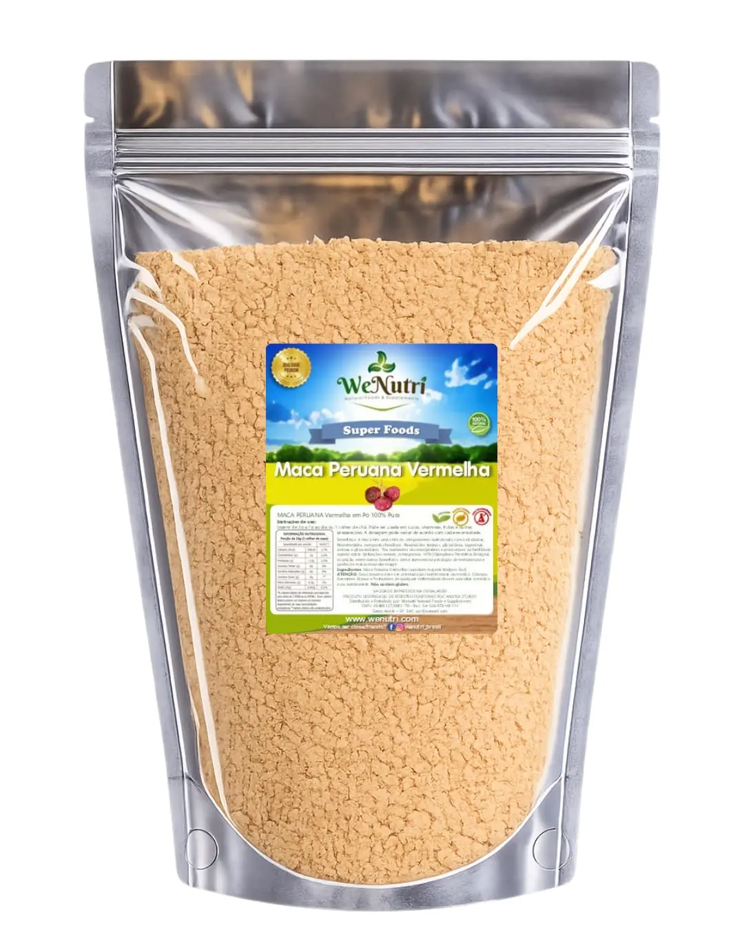 Maca Peruana Pura Vermelha Wenutri | 100% pura - Vegana - Embalagem 100% metalizada - Proteção contra luz e umidade - Versátil em shakes e receitas