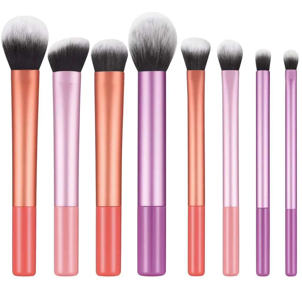 Kit Pincéis de Maquiagem com 8 Peças - Cerdas Macias Sintéticas - Completo para Base, Pó, Blush, Corretivo, Iluminador, Sombras e Contorno PREMIUM