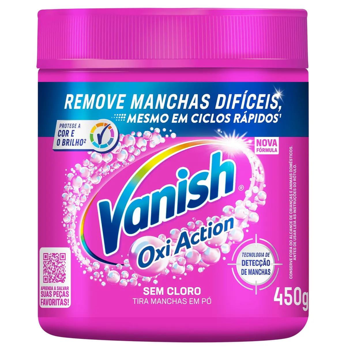 Tira Manchas em Pó Vanish Oxi Action Pink Refil 450g para Roupas Coloridas, Sem Cloro, com Percarbonato, Remove Manchas Difíceis, Preserva as Cores e Deixa as Roupas Como Novas
