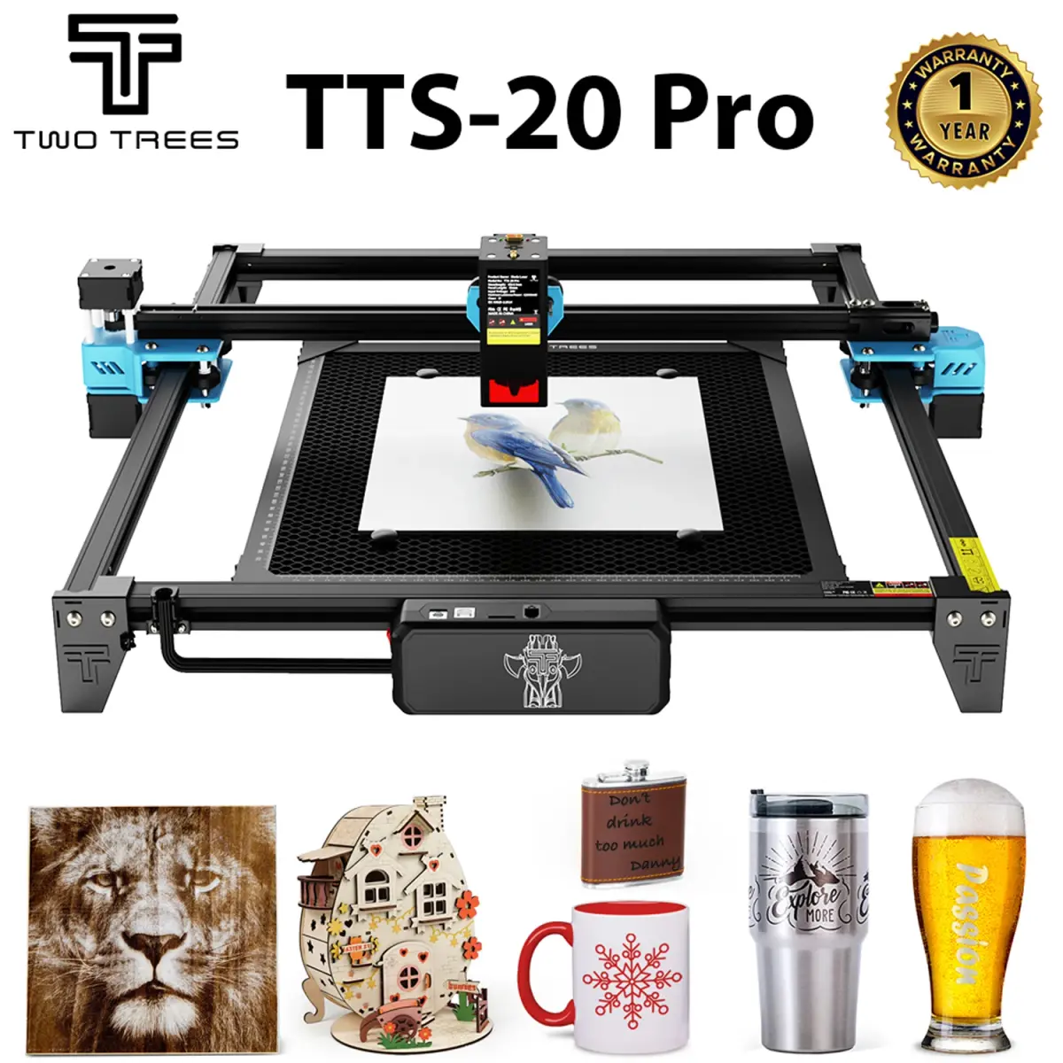Twotrees TTS-20 Pro Metal Máquina de Gravação a Laser WiFi Controle Offline 20W Luz Azul CNC Máquina de Corte Máquina de Marcação a Laser
