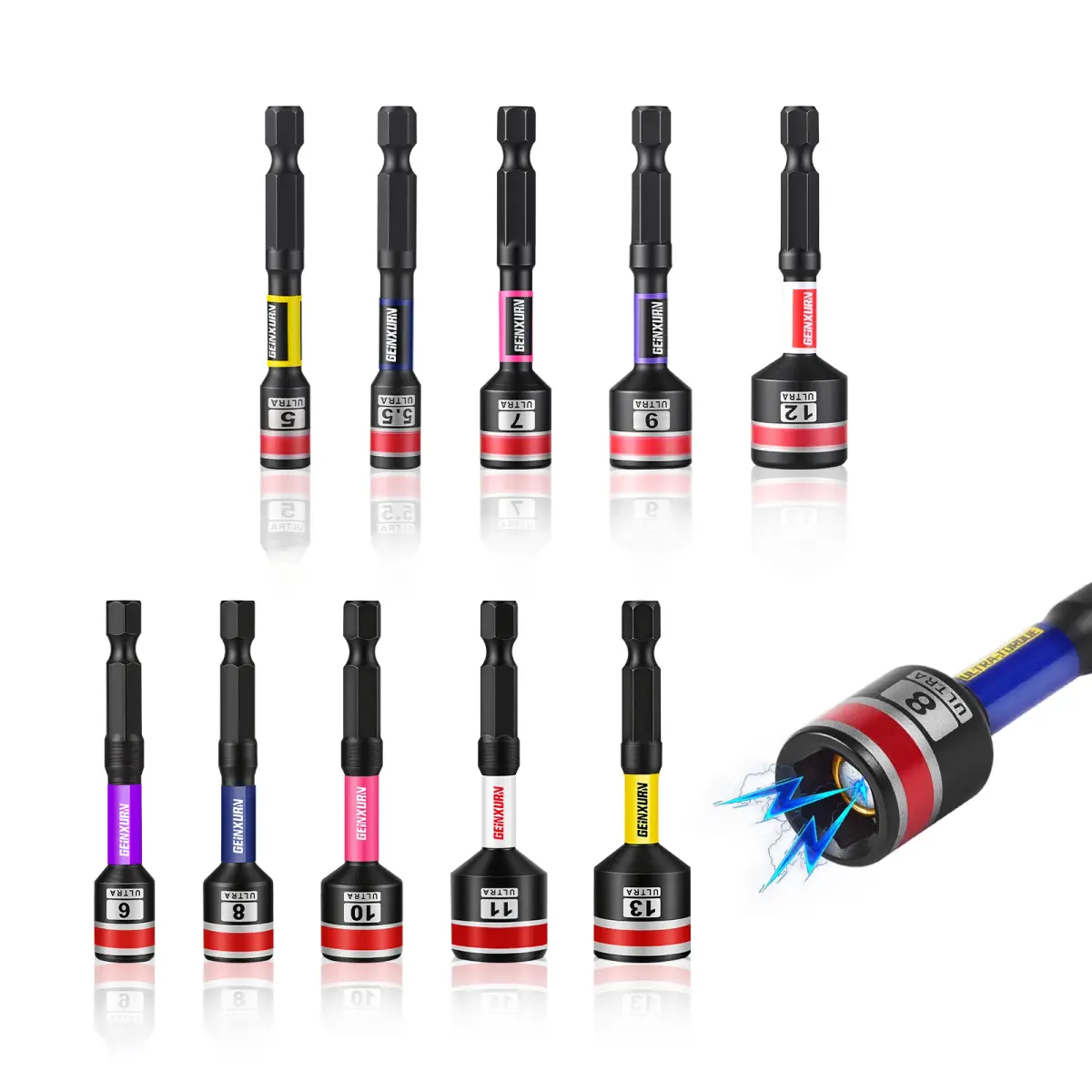 Conjunto de Chaves de Fenda Geinxurn 2.6”/6”, com Código de Cores, Magnético Forte, Aço S2, Pontas Sextavadas de 1/4 para Furadeira e Parafusadeira para Reparos