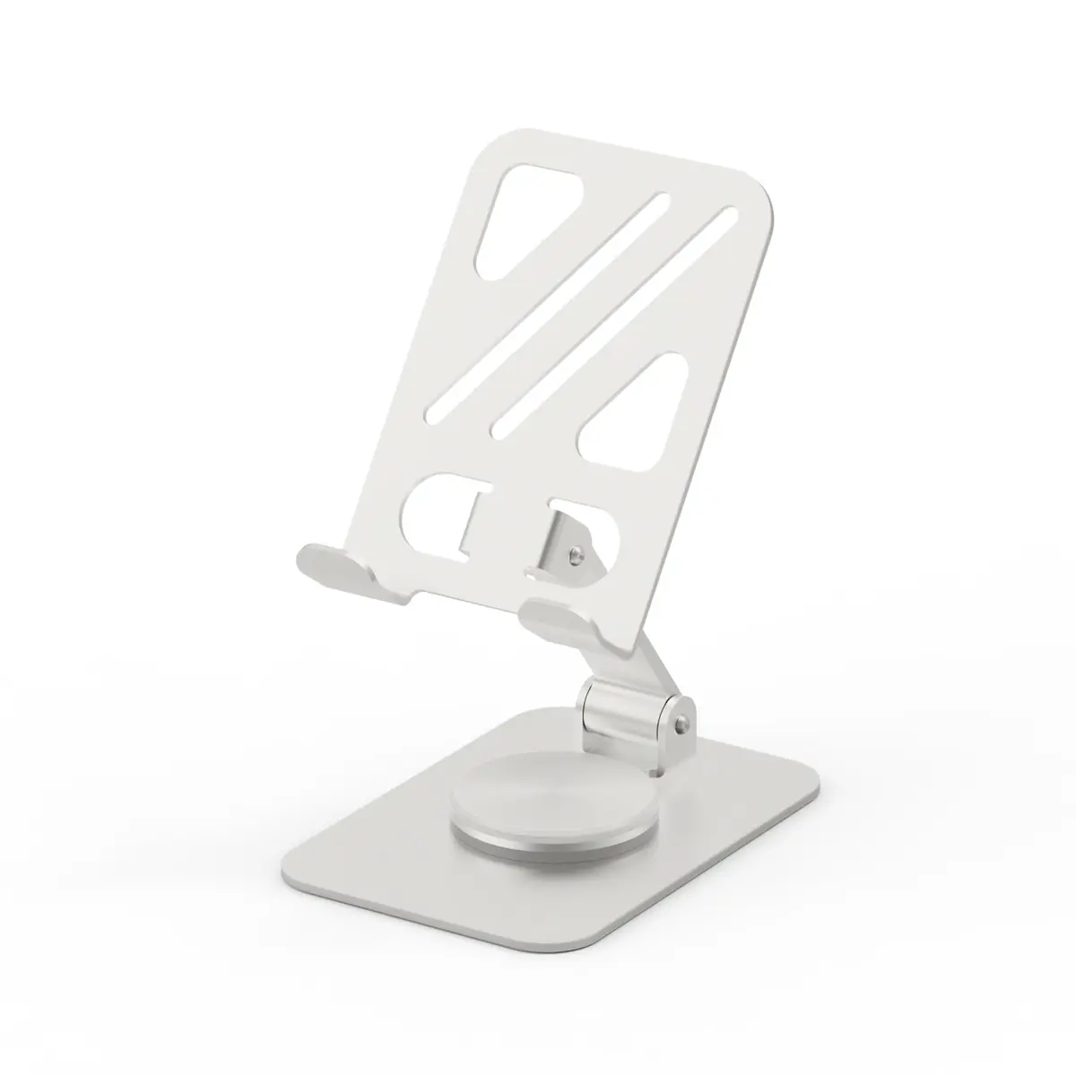 Suporte de Metal para Celular BD3106, Regulável e Dobrável com Base 360° para Tablet e iPhone - Suporte de Mesa Anti-Derrapante para Home Office, Videoconferências e Filmagens, Branco - 1