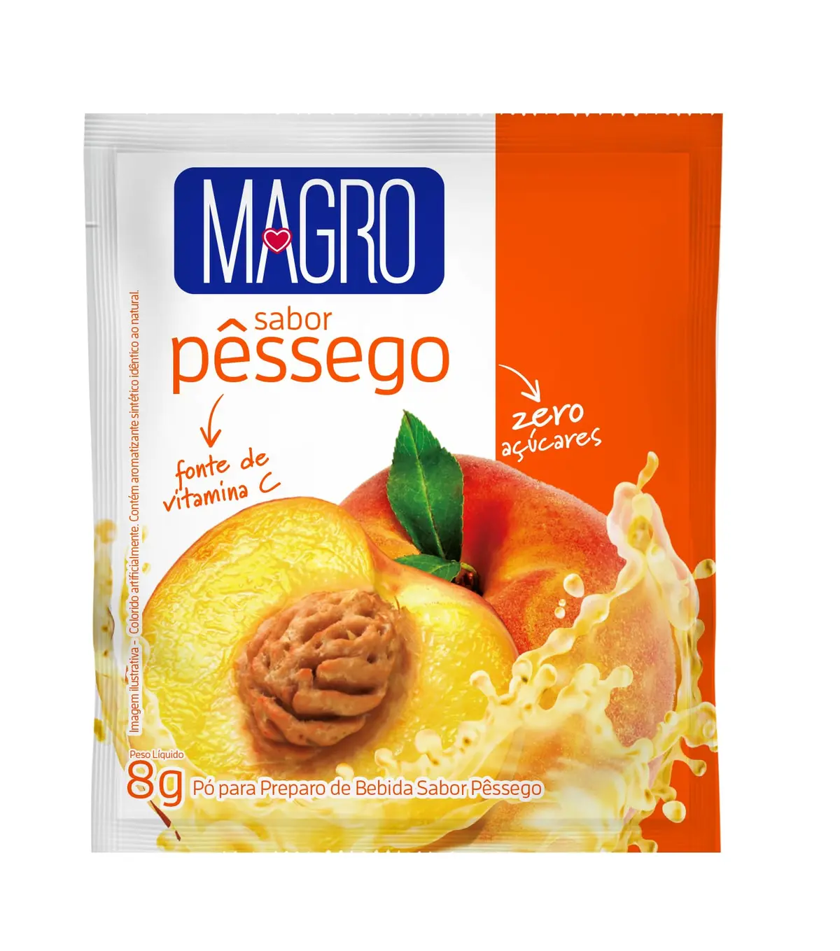 Refresco em Pó Magro Zero Açúcar Sabor Pêssego, Suco Diet e Enriquecido com Vitamina C - Display 120g (15 Sachês de 8g)