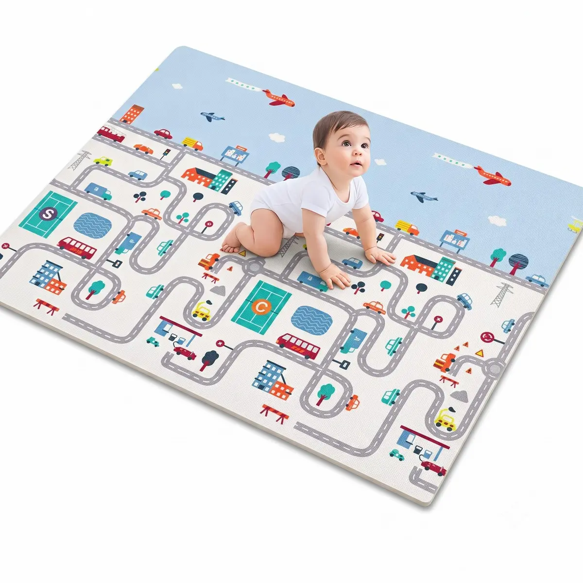 Tapete Infantil Emborrachado Tatame 8mm Dobrável Dupla Face Atividades (Pista) 1,80cm X 1,50cm - 1