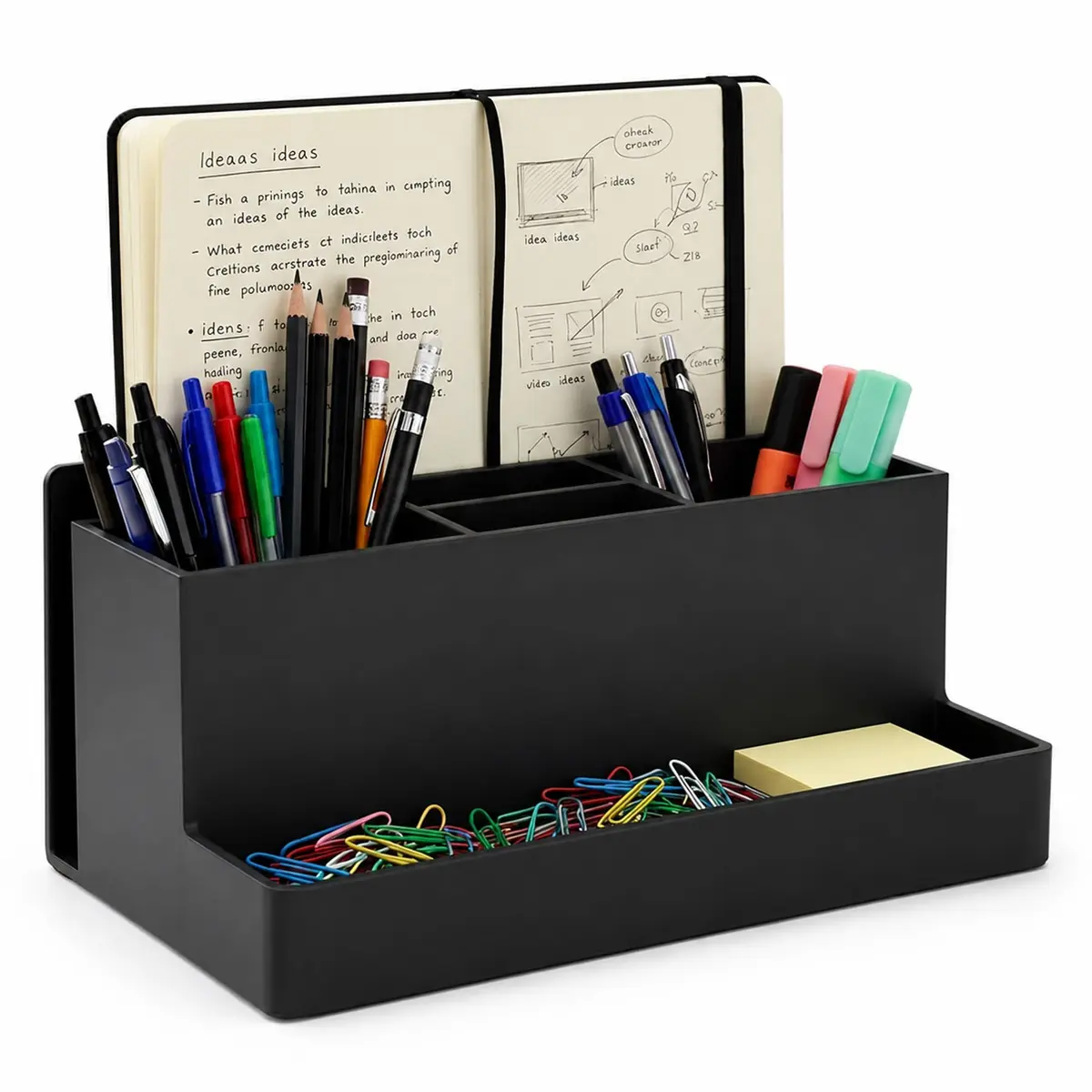 Acrimet Organizador de Mesa, Porta Lápis Canetas, 6 Divisórias, Cor Preto | Espaço para Pastas, Blocos de Anotações e Envelopes - 1