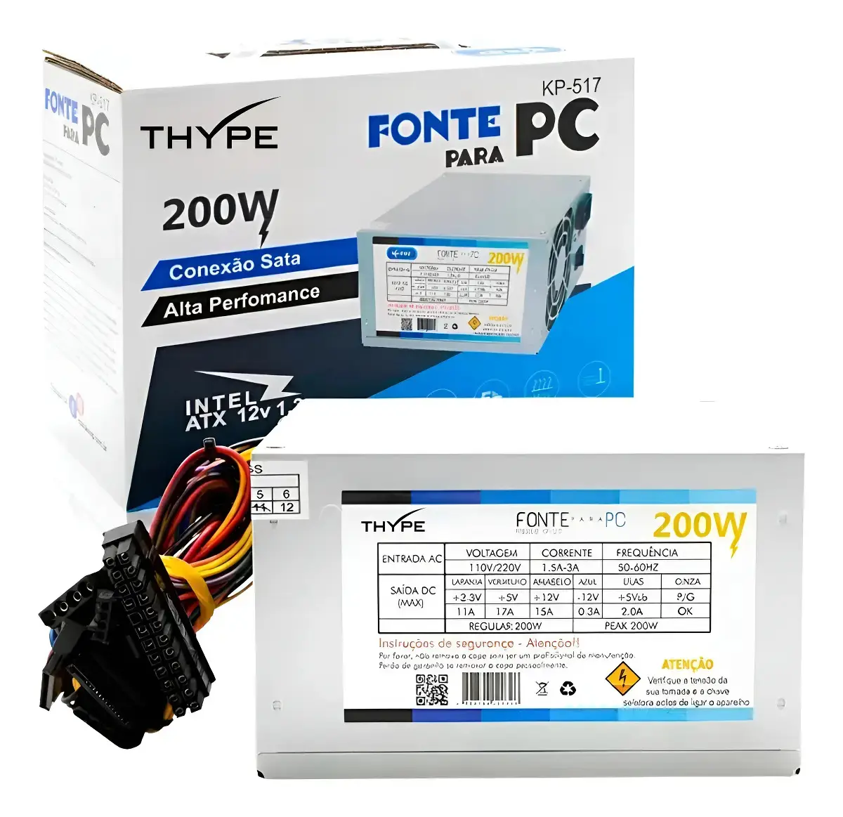 Fonte de Alimentação ATX THYPE 200W Bivolt com Cabo para PC - 1
