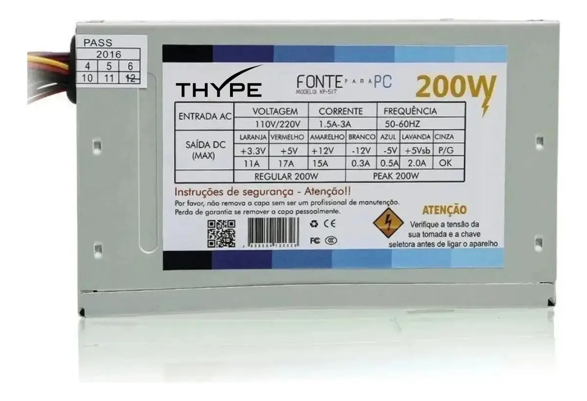 Fonte de Alimentação ATX THYPE 200W Bivolt com Cabo para PC thumbnail 4
