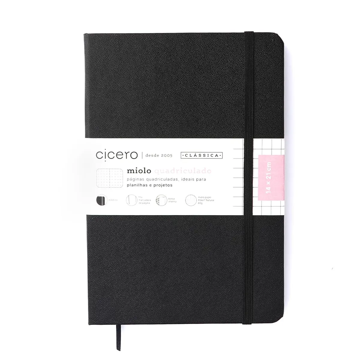 Caderneta Ciceros Clássica Quadriculado 14X21 Preta, Cicero - 1 Unidade - Caderneta, Caderno, 14x21 cm