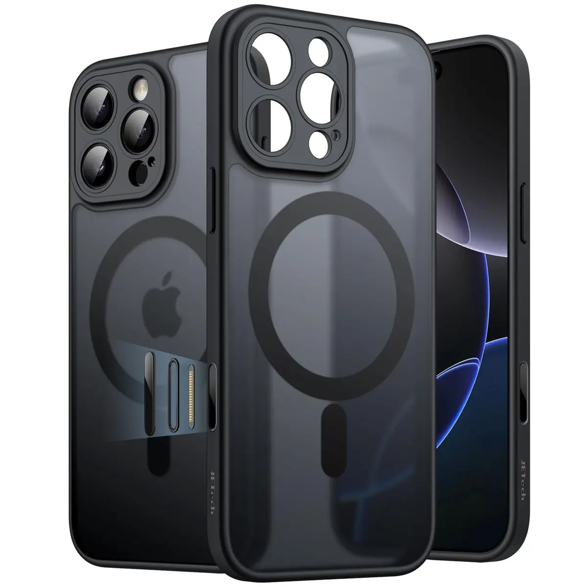 JETech Capa Fosca Magnética para iPhone 16 Pro Max, Titânio Preto | Compatível com MagSafe, Botão de Controle da Câmera Integrado, À Prova de Choque, Traseira Translúcida, Case Fina - 1