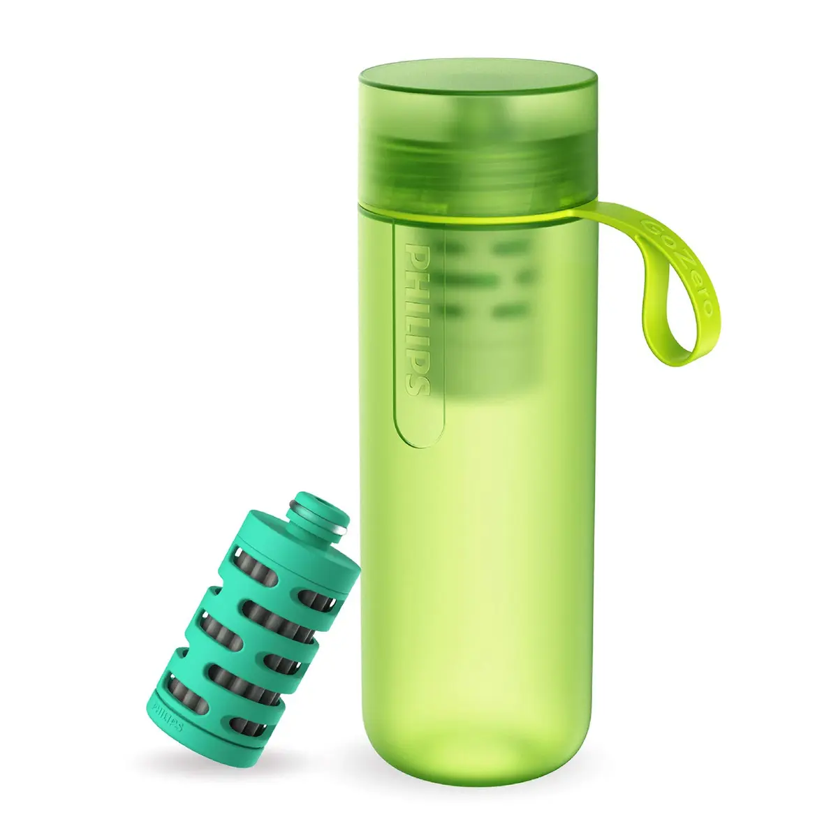 Philips Garrafa de Água GoZero Adventure, AWP2722LIR, verde, estilo squeeze, 590 ml, Filtro Adventure, AWP294/AWP295, elimina bactérias