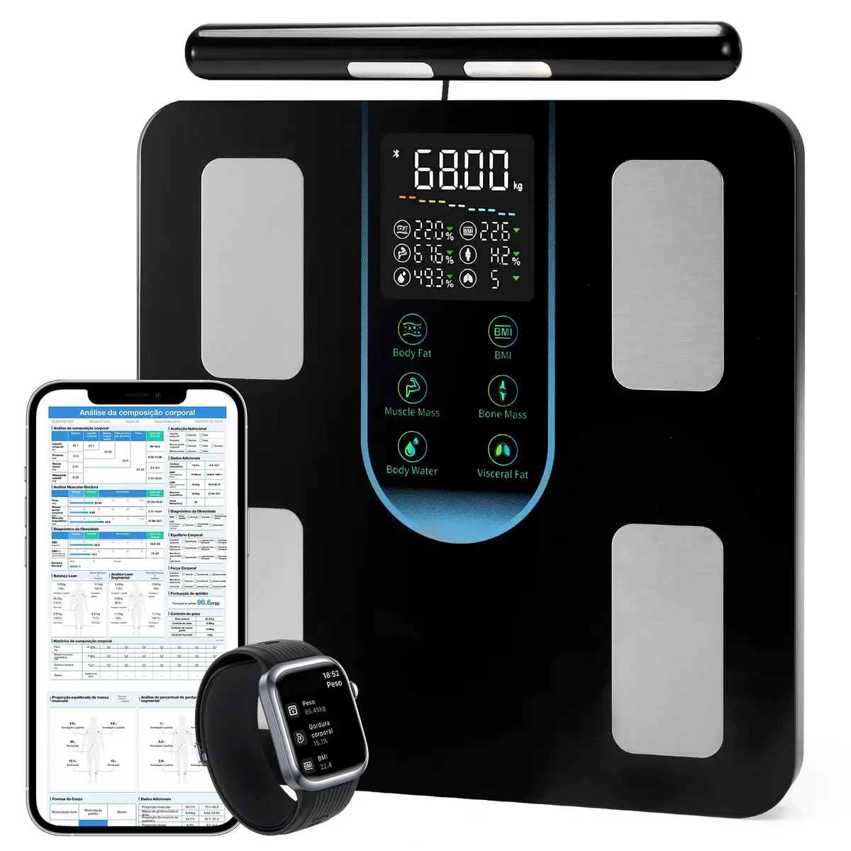 Verosizo Balança Bioimpedancia 8 Eletrodos com Mais de 45 Dados Corporais | Tecnologia BIA Dupla Frequência, 0,2–180 kg, Tela LED Colorida de 4,8", Multiusuário, Sincronização via Bluetooth com o app - 1
