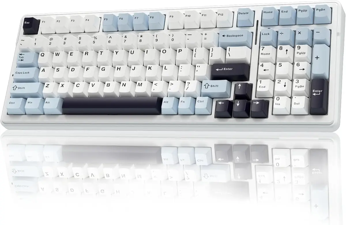 AULA F99 Teclado Mecanico Sem Fio,8000mAh Teclado Gamer Bluetooth 99 Teclas | Personalizada Teclado Mecânico Computador Ergonomico Bluetooth,RGB,Hot Swap,Pré-lubrificado,Branco&Azul&Roxo,para Win/Mac