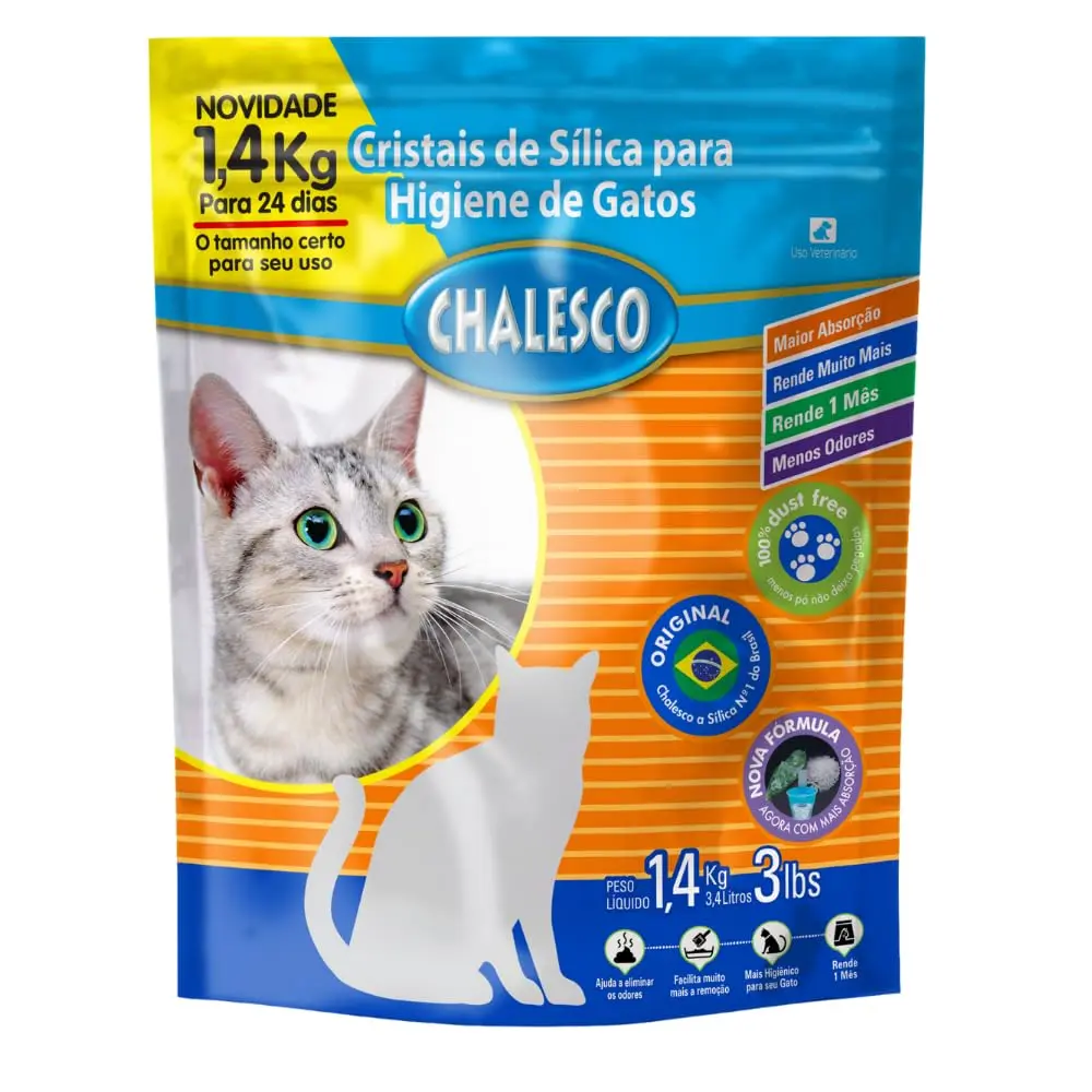 Areia Higiênica de Sílica Chalesco para Gatos 1,4 kg – Alta Absorção, Controle de Odores e Baixa Manutenção