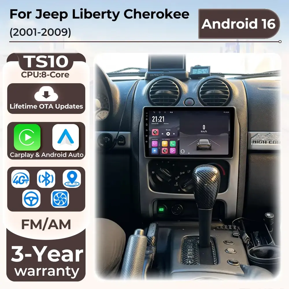 Autoradio para Jeep Liberty Cherokee 2002-2007, Reprodutor Multimídia com Vídeo, GPS, Navegação, Plug and Play, Carplay, Tela 2k - 1