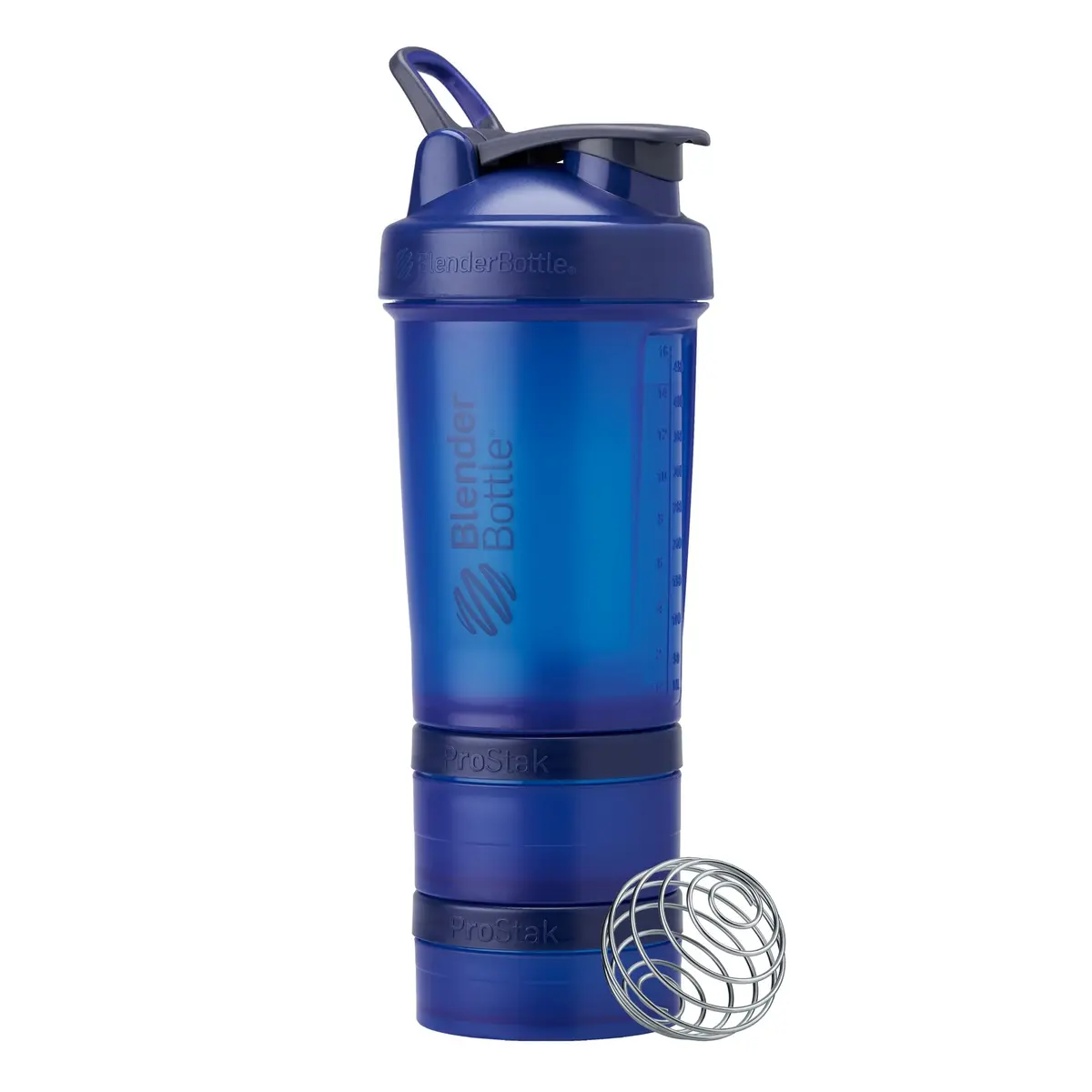BlenderBottle Coqueteleira com organizador de comprimidos e armazenamento para proteína em pó, sistema clássico V2 ProStak, 640 ml, azul