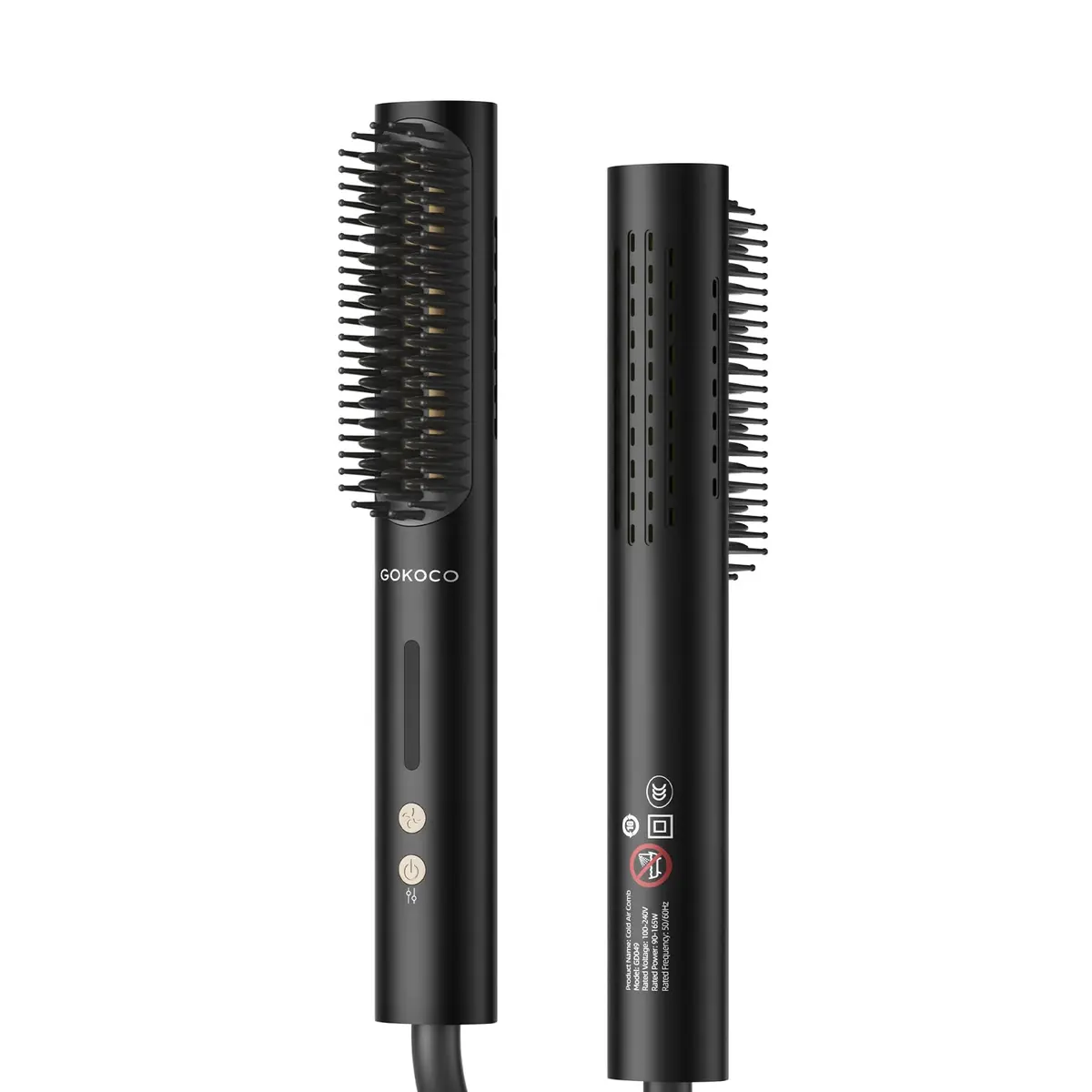 GOKOCO Escova Modeladora Iônica com Ar Frio,Bivolt Escova Alisadora Elétrica 2 em 1 para Cabelo,Controle de Frizz,Volume na Raiz,4 Temperaturas,Modelador de Cachos e Ondas,GD049 Preto