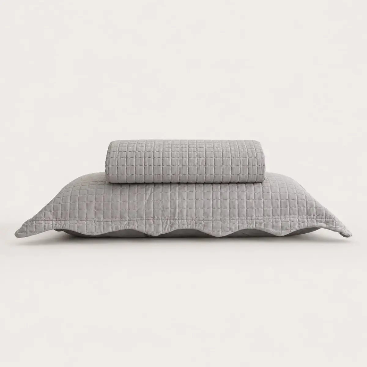 LYOR - Colcha Matelassê Solteiro Quadrat com 1 Porta Travesseiro Microfibra Cinza