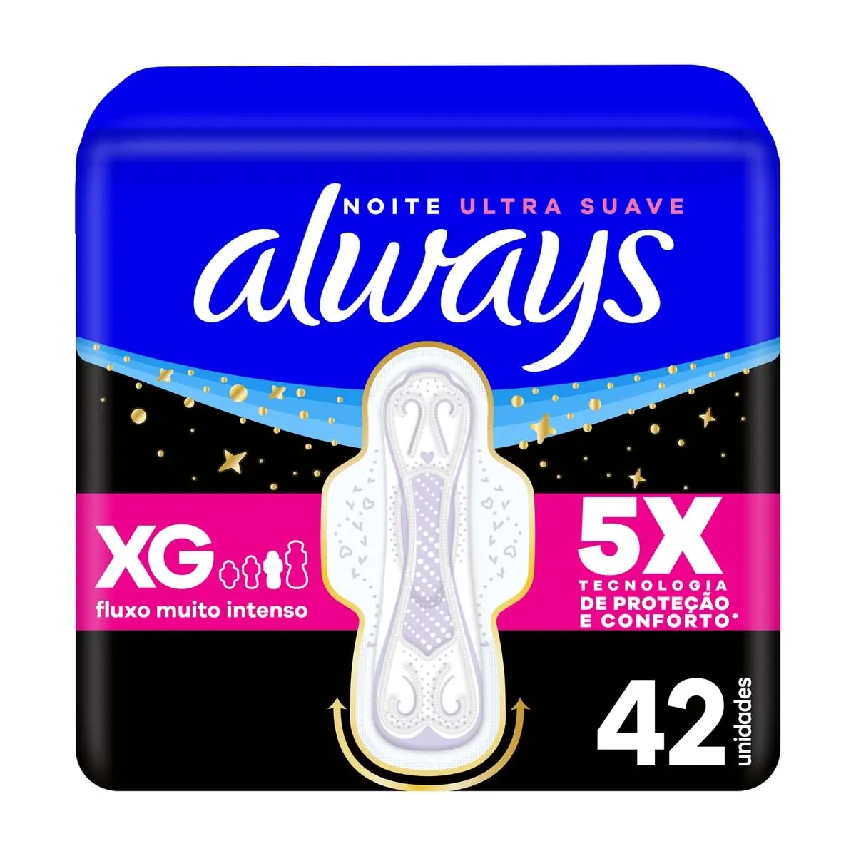 Always Absorvente Noite Ultra Suave com Abas Fluxo Muito Intenso, 42 Un