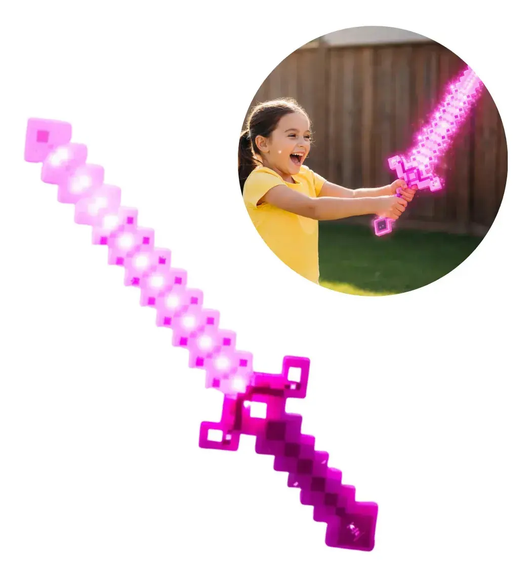 Espada Minecraft C/ Luz E Som Brinquedo Jogo Video Game Rosa