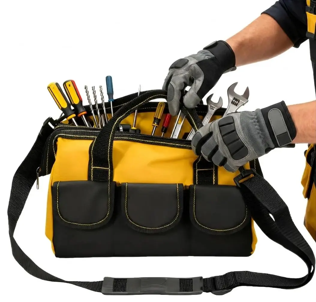 Bolsa de Ferramentas Profissional para Organização e Armazenamento com Alça de Ombro, 31 cm, Média, Amarela