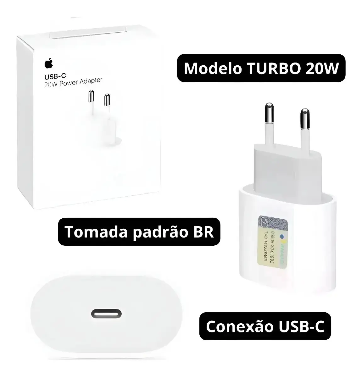 Carregador Fonte USB-C 20w para iPhone Apple Tipo-C Turbo Adaptador - Distribuidor Autorizado thumbnail 2