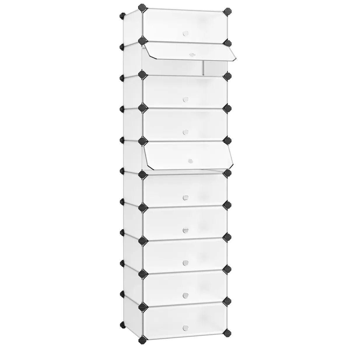 SONGMICS Armário para Sapatos, Prateleira Modular de Plástico, Caixa para Calçados, com Portas e Martelo, 10 Compartimentos, Branco BRLPC010WZ01