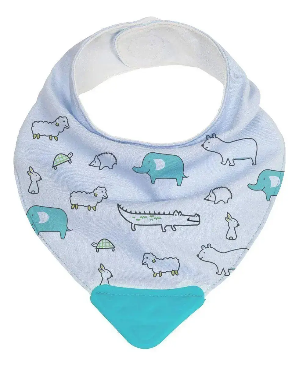 Bandana Babador Com Mordedor Animais 4+meses Azul Buba