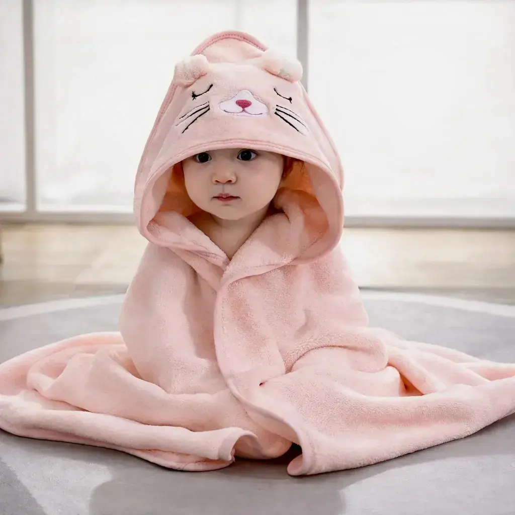 Toalha De Bebe Infantil Macia Com Capuz Grande Forrada Cor Rosa
