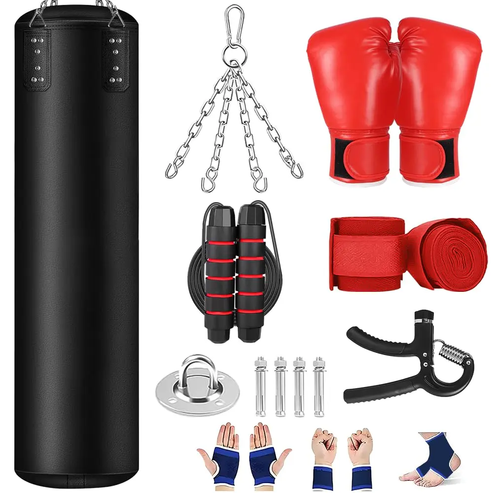 Saco de Boxe Pendurar para Adultos – Kit Completo com Luva Batendo Saco, Corda de Suspensão e Fortalecedor de Garra, Equipamento Profissional de Boxe Treino