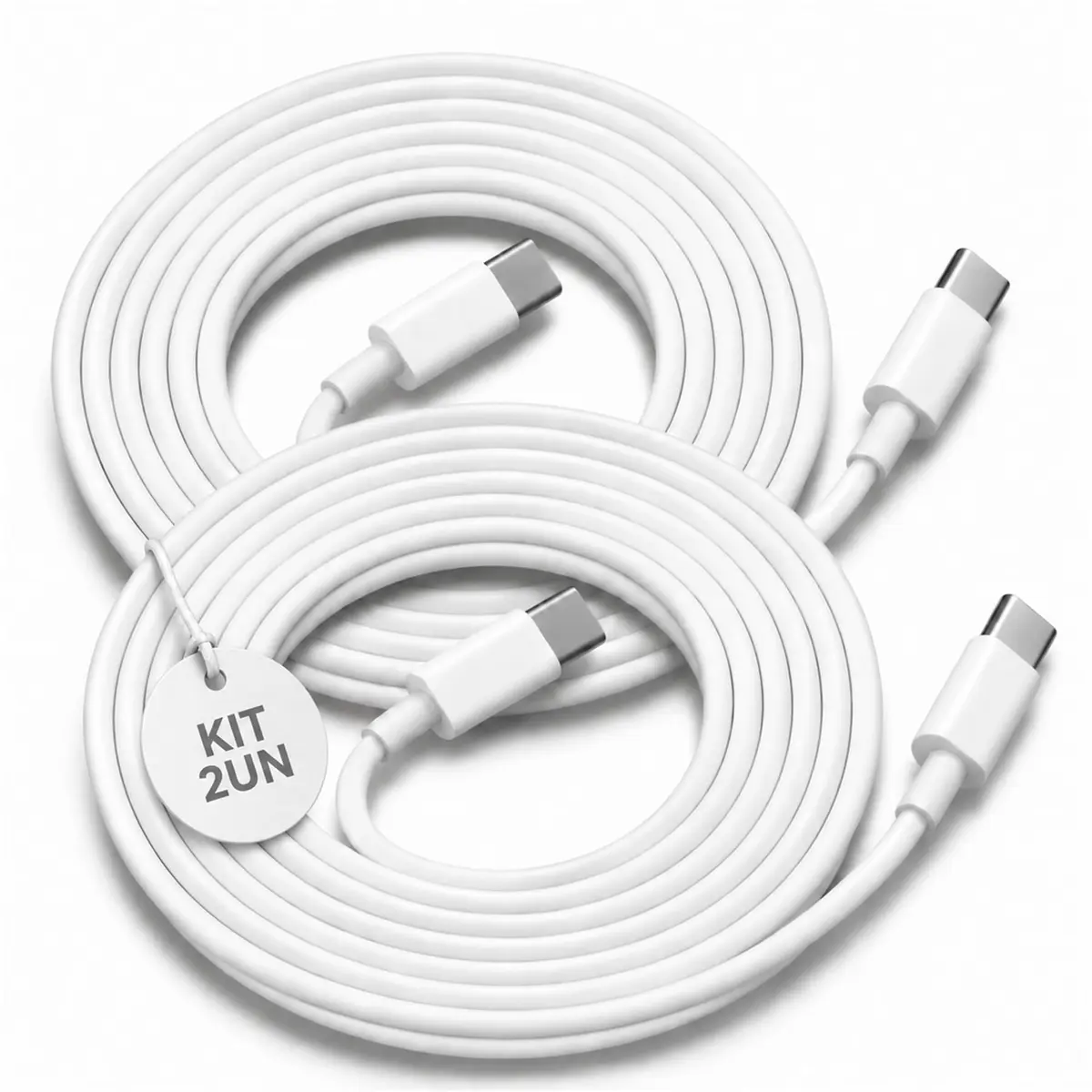 Kit 2 Cabos USB-C para USB-C 60W Turbo 1m Branco para Notebook e Celular | Dois cabos de 60W para carregar e transferir dados em mais de um lugar