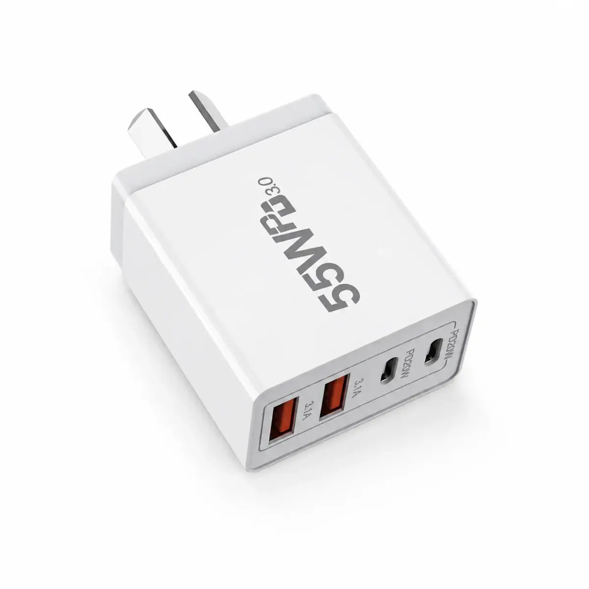 Carregador Rápido USB C de 55W com Plugue AU, Carregador de Parede com 4 Portas PD20W QC3.0, Adaptador de Energia Tipo C USB-A para Xiaomi Redmi iPhone Samsung