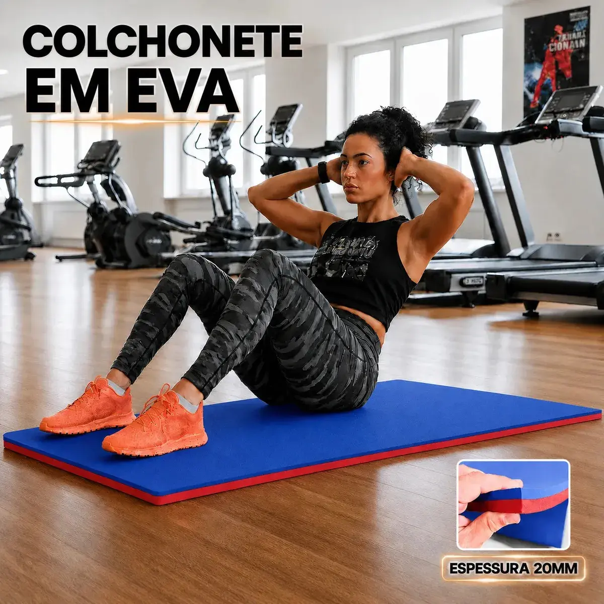 Colchonete de EVA Tatame 100x50cm com 20mm de Espessura Grosso Confortável | Azul e Vermelho | Antiderrapante Uso em Yoga Pilates Abdominais Alongamento Fisioterapia Exercícios Academia - 1