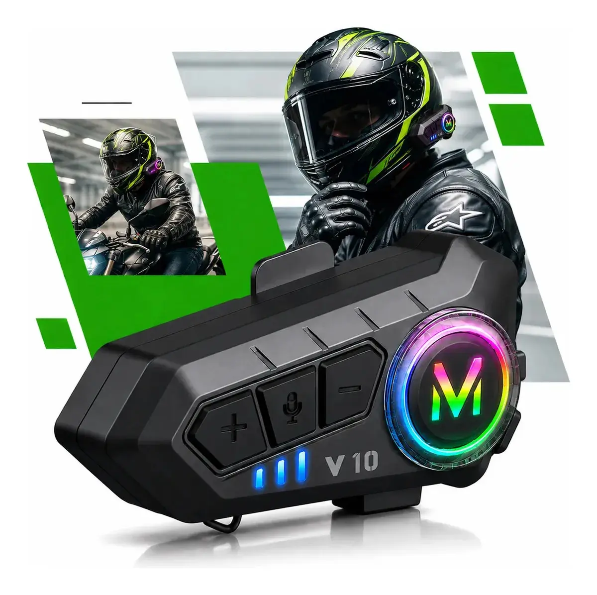 Fone De Ouvido Para Capacete Moto Bluetooth Motoboy Headset Rgb Sem Fio Kateluo - 1