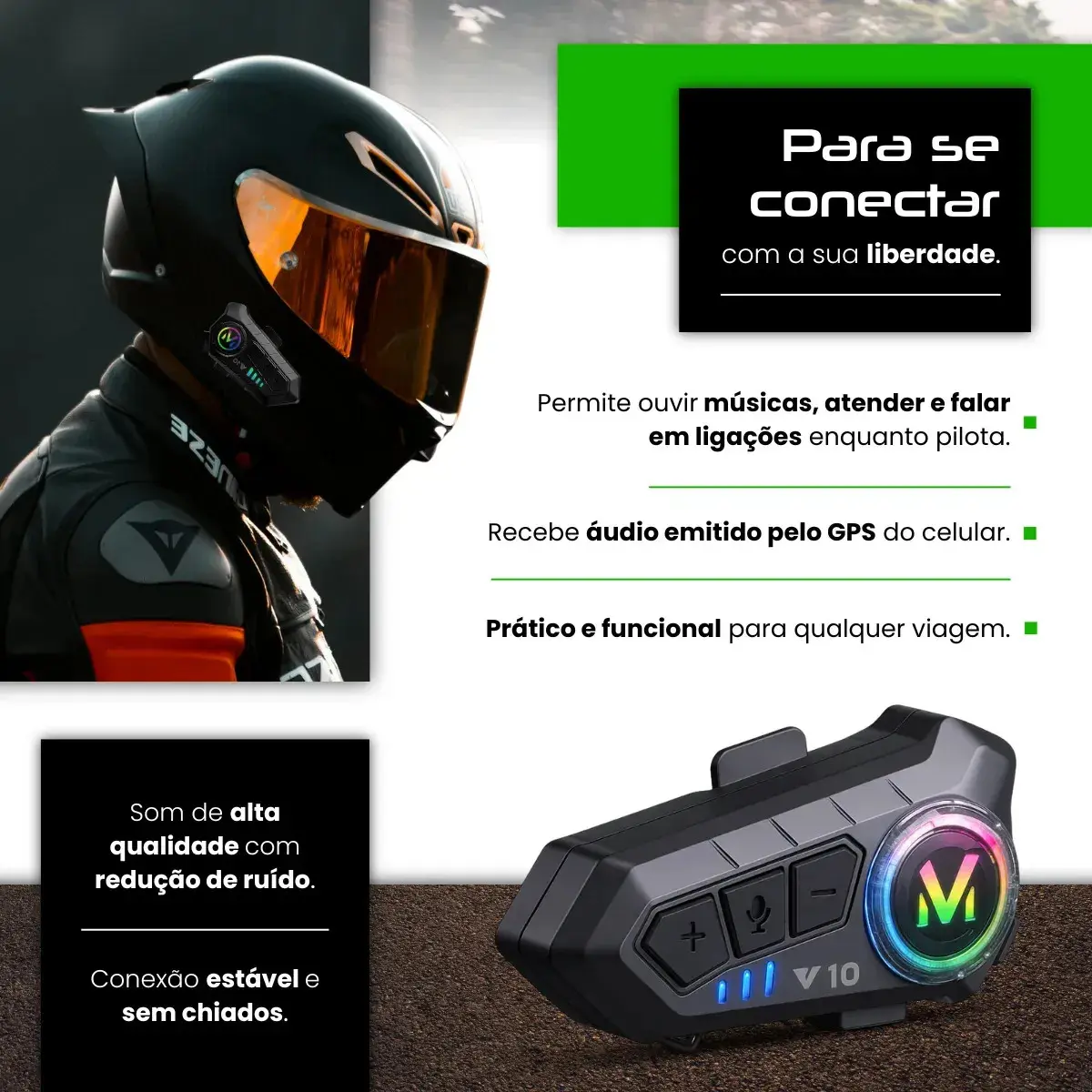 Fone De Ouvido Para Capacete Moto Bluetooth Motoboy Headset Rgb Sem Fio Kateluo thumbnail 2