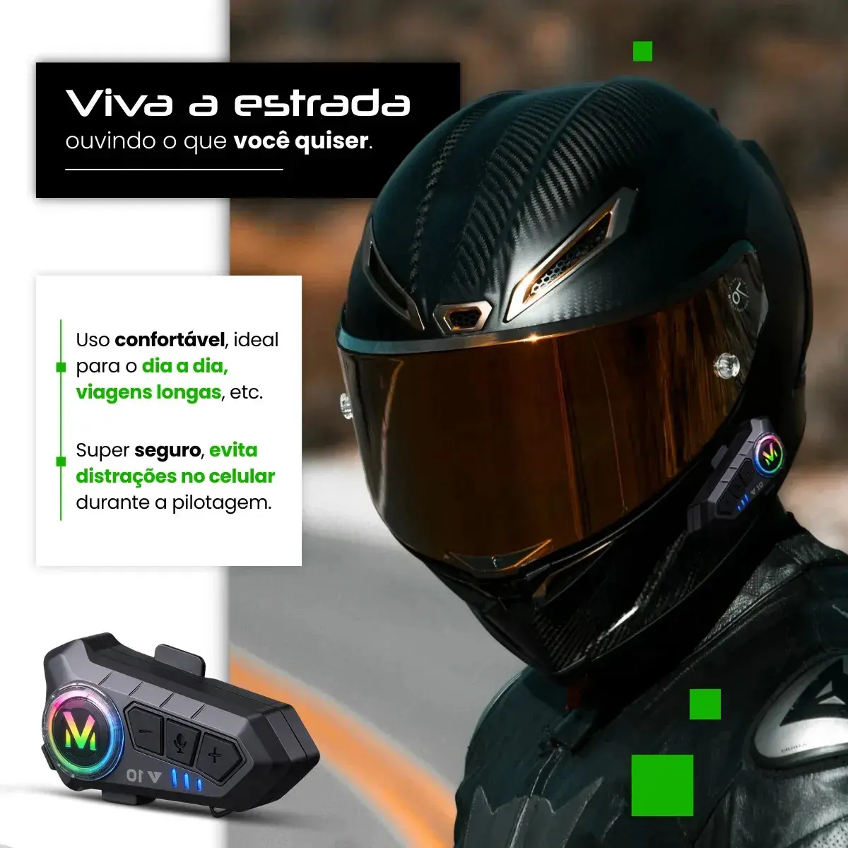 Fone De Ouvido Para Capacete Moto Bluetooth Motoboy Headset Rgb Sem Fio Kateluo thumbnail 3