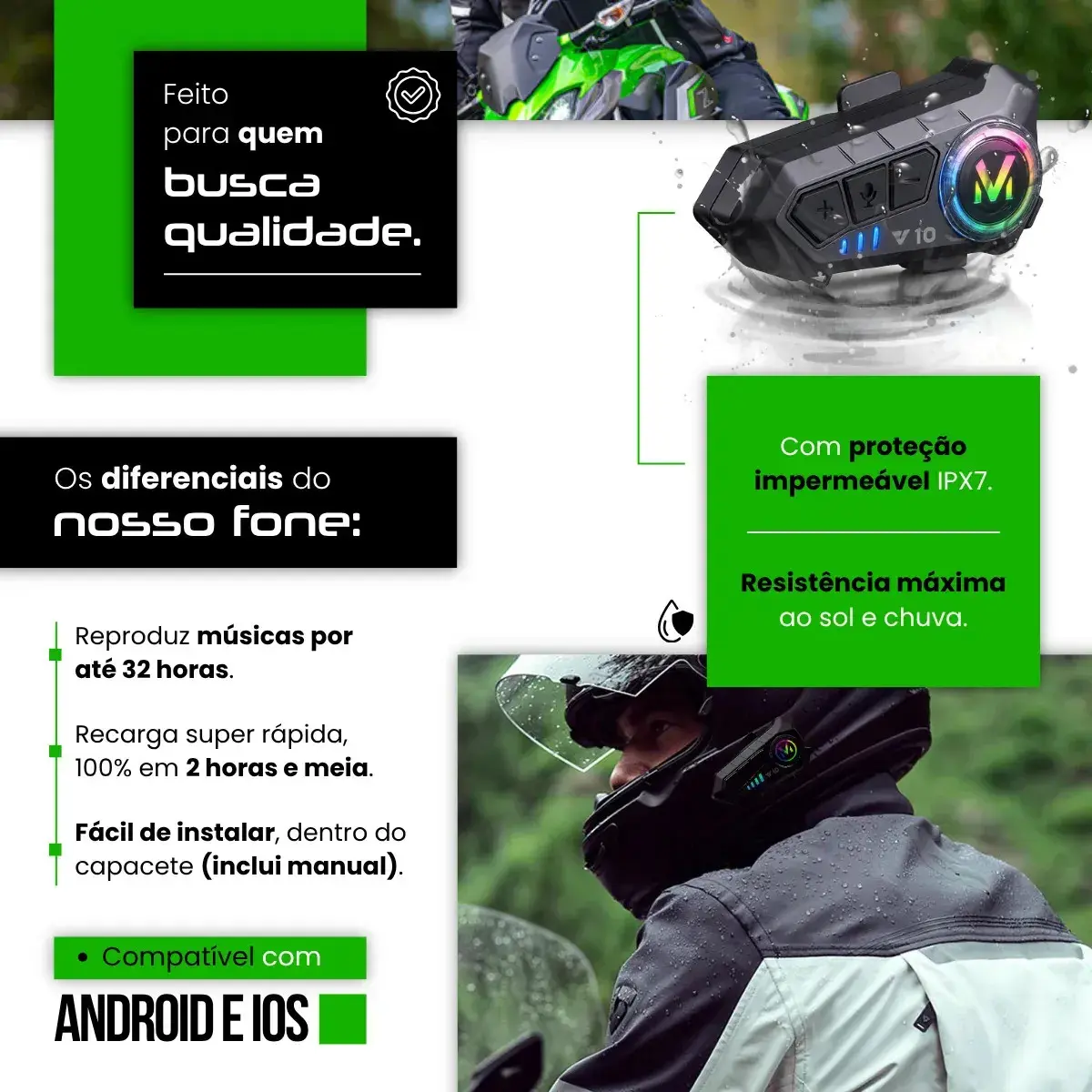 Fone De Ouvido Para Capacete Moto Bluetooth Motoboy Headset Rgb Sem Fio Kateluo thumbnail 4
