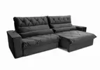 Sofá Retrátil Reclinável França 2,70m Suede Velut Cinza c/ Molas no Assento - King House - 1