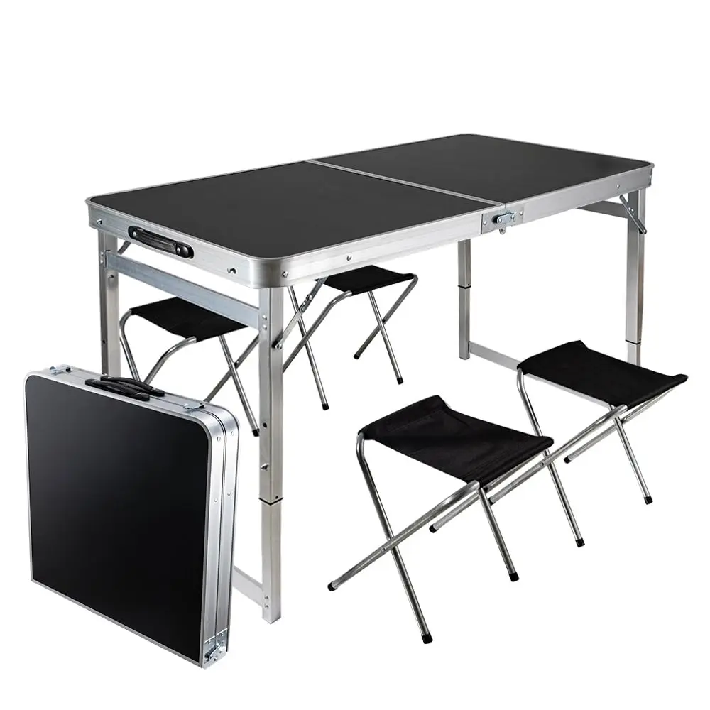 JOYFOX Mesa Dobrável Joyfox com Altura Ajustável + 4 Cadeiras – Mesa Portátil de Camping, Churrasco e Viagem, Estrutura em Alumínio Reforçado, Compacta e Resistente-Preto