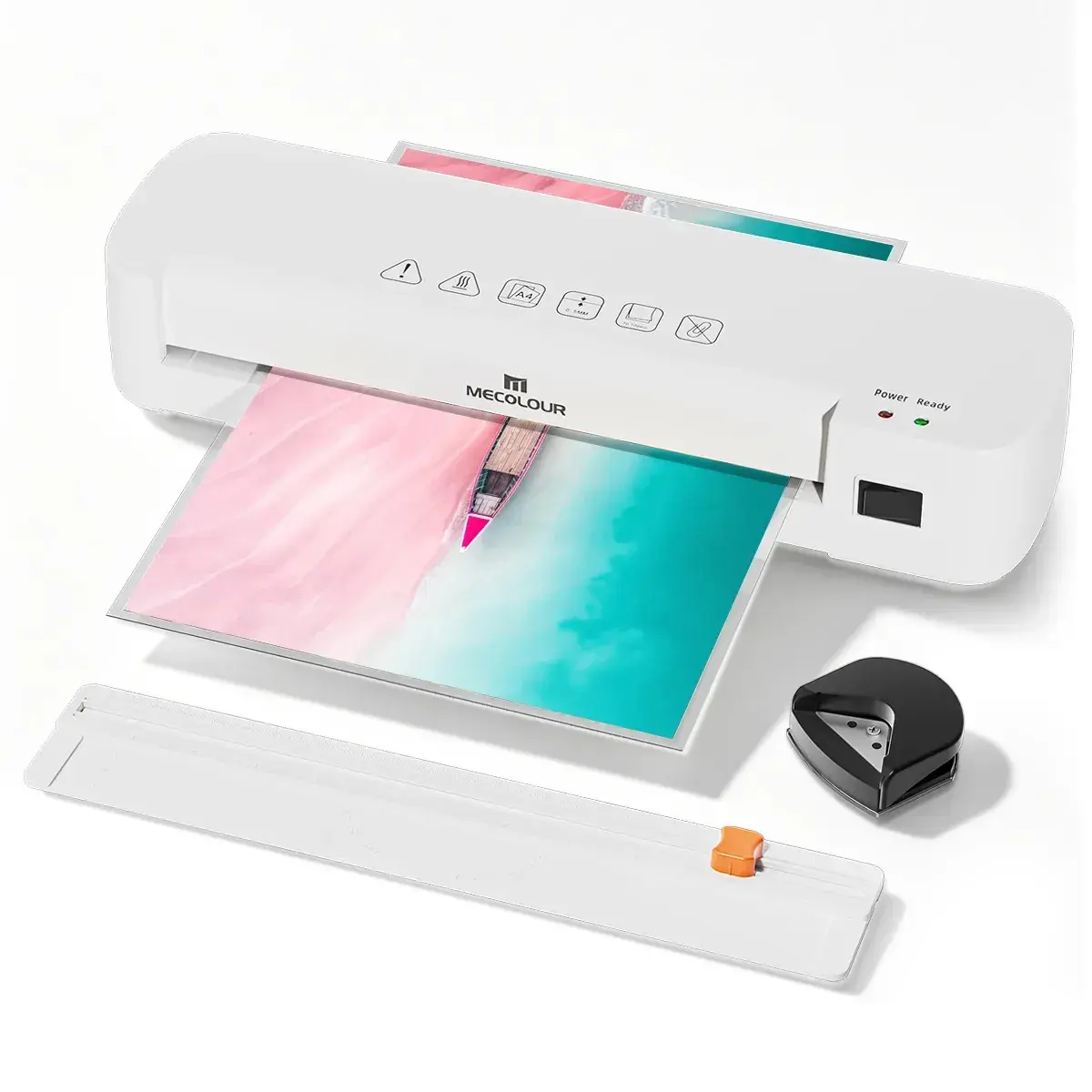 Plastificadora Laminadora A4 Fria E Quente Esquinero Cortador De Papel Kit Completo 10 Plastico A5 Mecolour - 1
