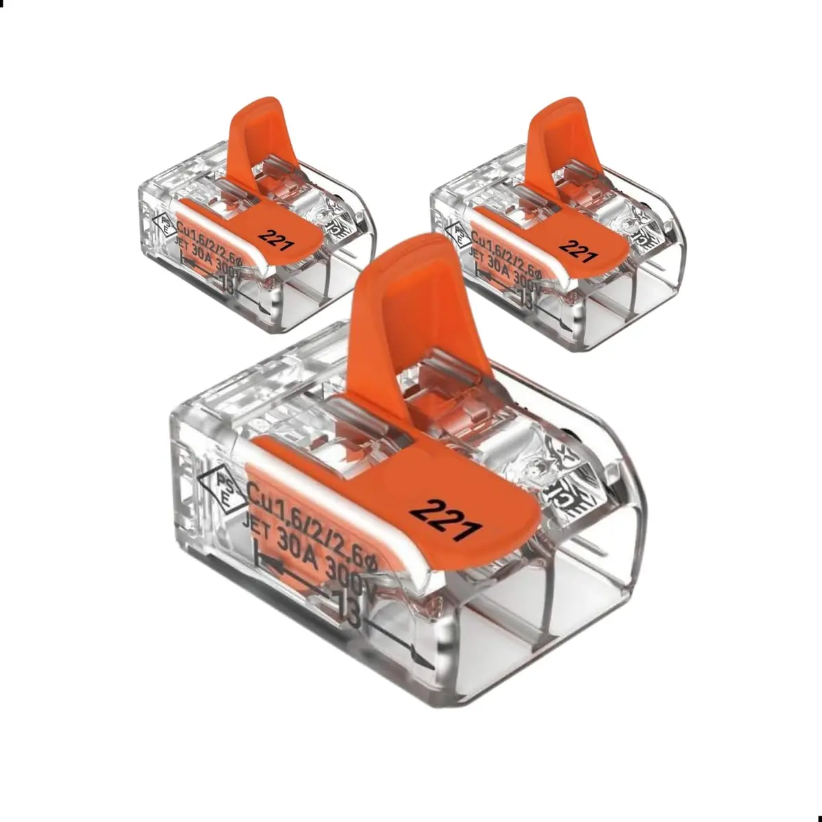 Kit 3 Conectores 221-612 2 Vias 6mm² 30A CAGE CLAMP Chuveiro Cx Pass. - 1