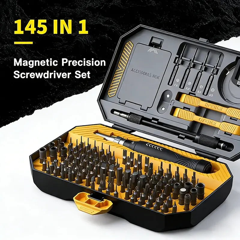 Conjunto de chave de fenda de precisão 145 em 1, kit de ferramentas manuais para reparo eletrônico profissional com 132 bits, kit de driver magnético, bits magnéticos