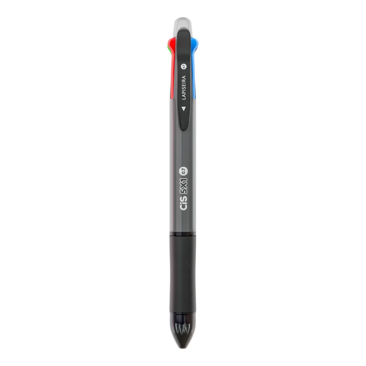 CIS Caneta 5 em 1 - Preta Pastel + Grafite 0.7mm – 4 Cores + Lapiseira - Grip Emborrachado - Borracha no Topo - Escrita Suave